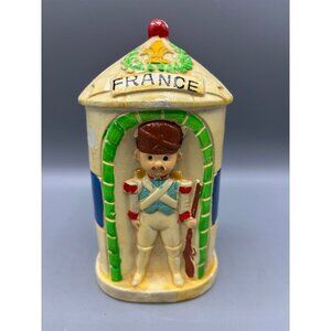 Vtg Earl Bernard Chalkware French Soldier Guard Bank Coin Slot Japan